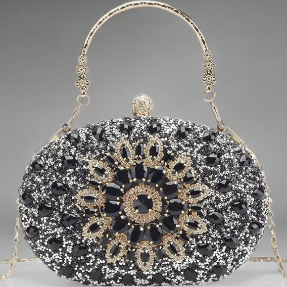 Evening Clutch Wedding Bag Black Purse Bridal Handbag Party Prom Ladies Fashion - Picture 3 of 10